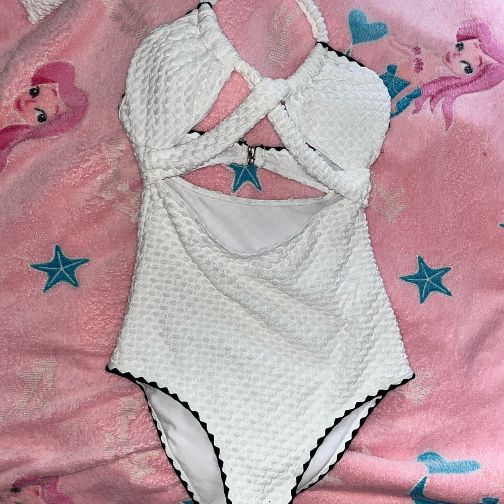 3 for 15 Elegant White Textured Women Swim One Piece